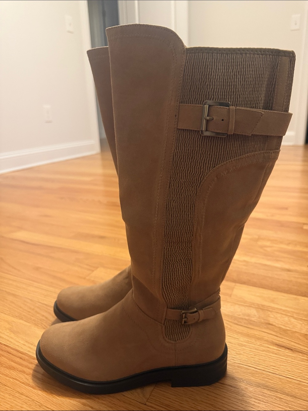 White Mountain Women's Tall Brown Riding Boots with Buckle Detail
